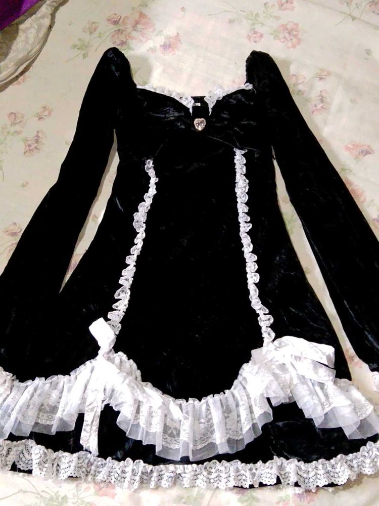 Velvet Lace Trim Mini Dress