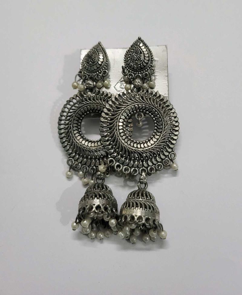 Oxidized Silver Jhumka Earrings