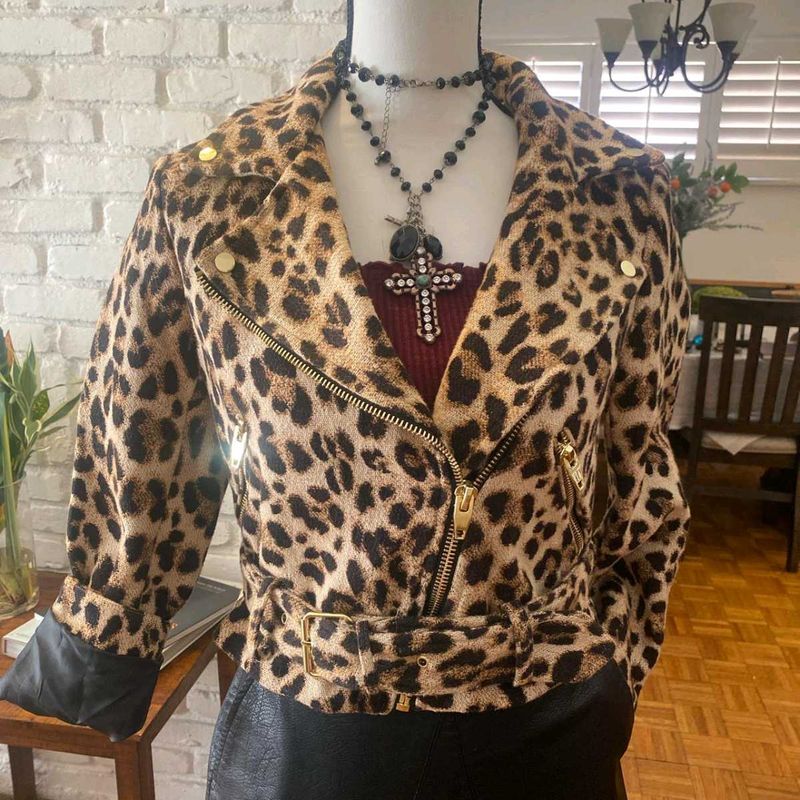 brand new (zara)leopard print biker jacket