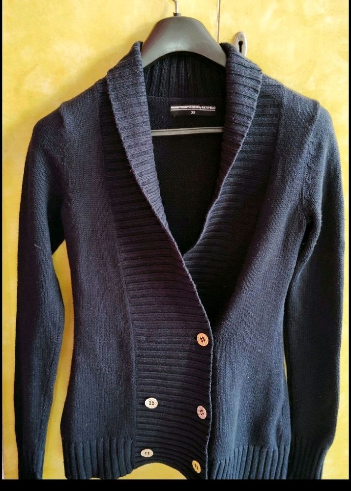 Navy Blue Woolen Over Coat For Styling