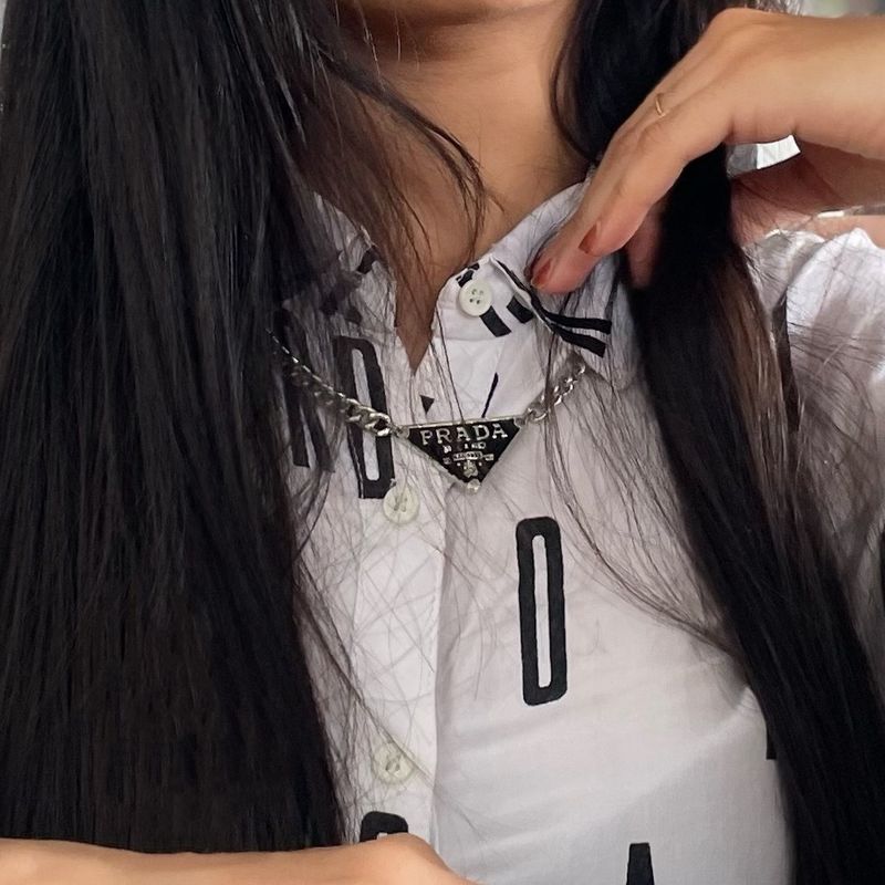 PRADA Inspired Black Silver Chain Necklace