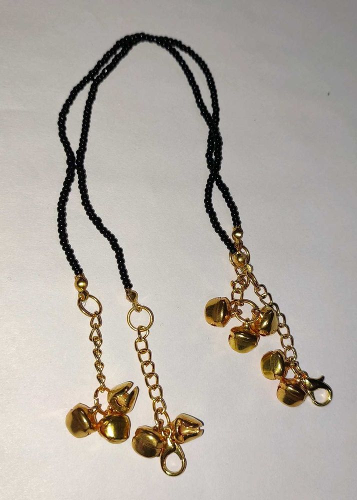 Black Beaded Anklet with Bells