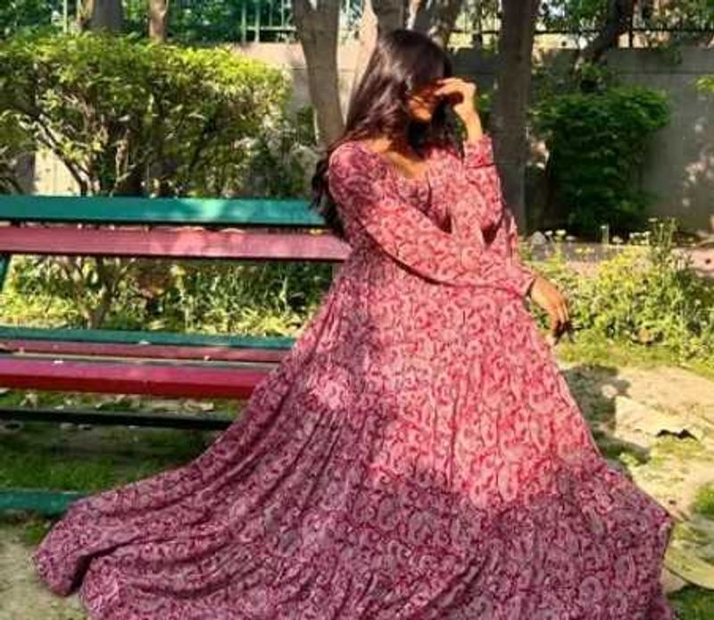RED PRINTED FLARED KURTA SET WITH DUPATTA