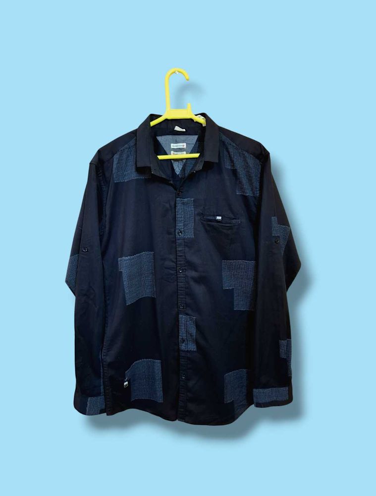 Black Shirt With Grey Patchwork (Long Sleeves)
