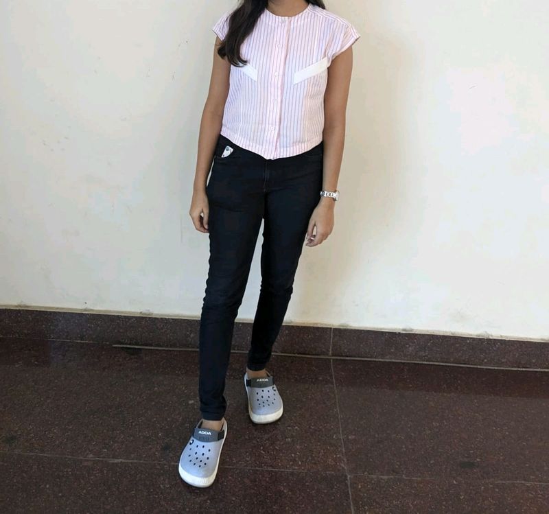 Crop Pink Strip Shirt