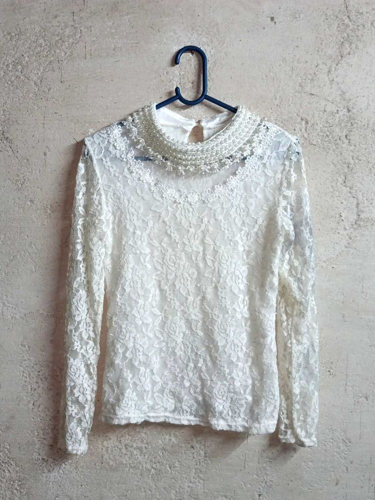 Stylish White Lace Top Layered