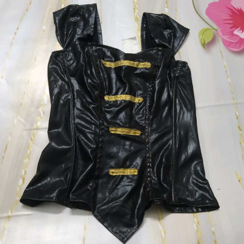 Black &amp; Gold Faux Leather Corset Top