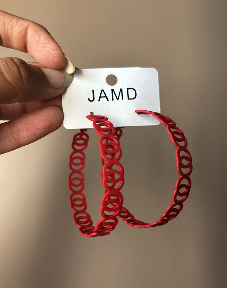 Red Geometric Hooping Design Hoop Earrings