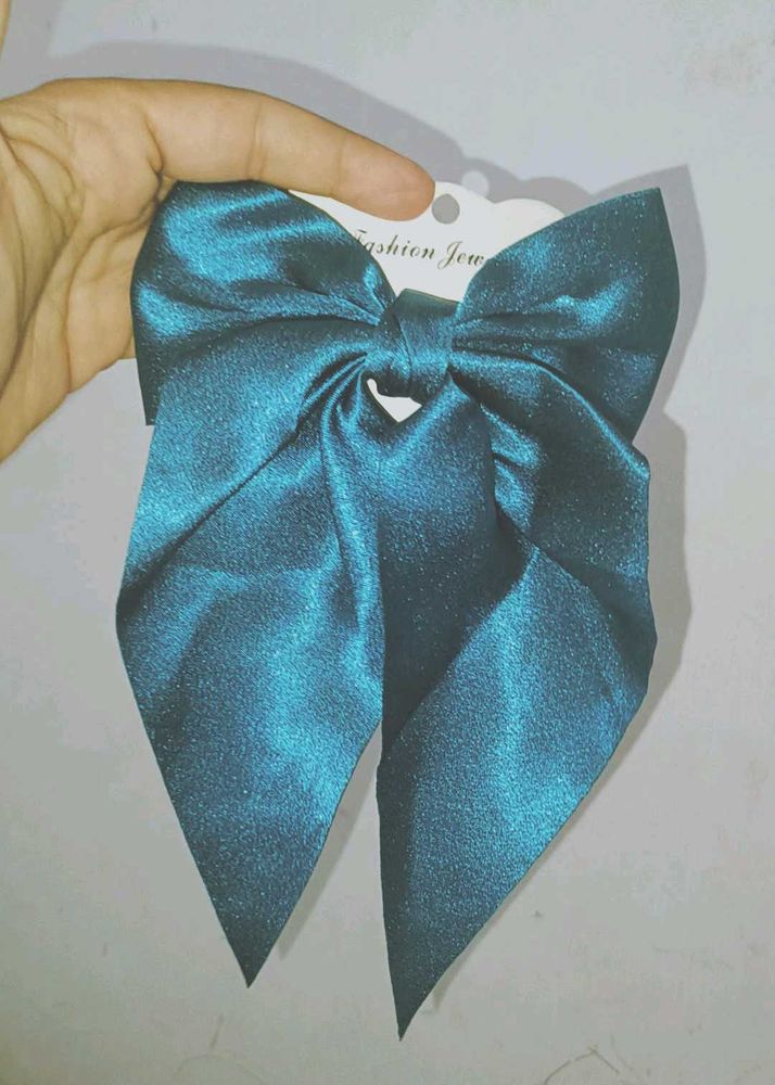Blue Satin Hair Bow 🎀