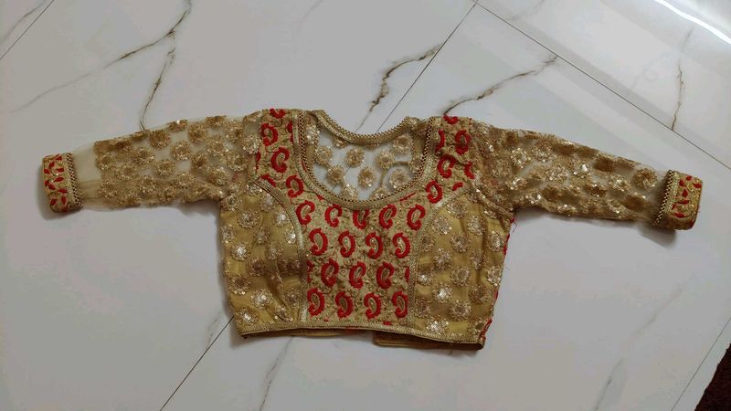 Gold &amp; Red Embroidered Blouse