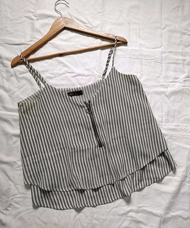 White Stripped Chiffon Top