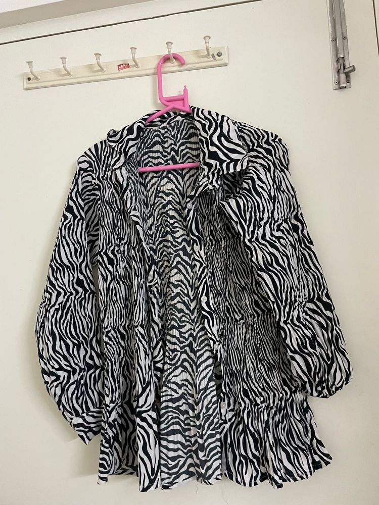 Zebra Print Button Down Blouse With Pants