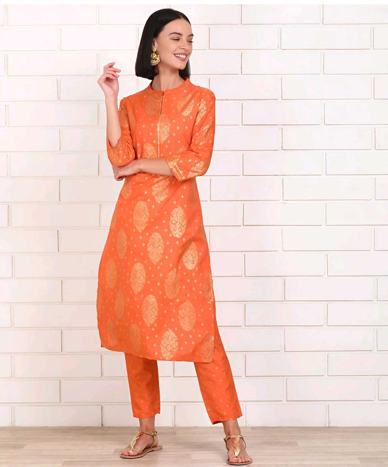Orange Banarasi Print Kurti