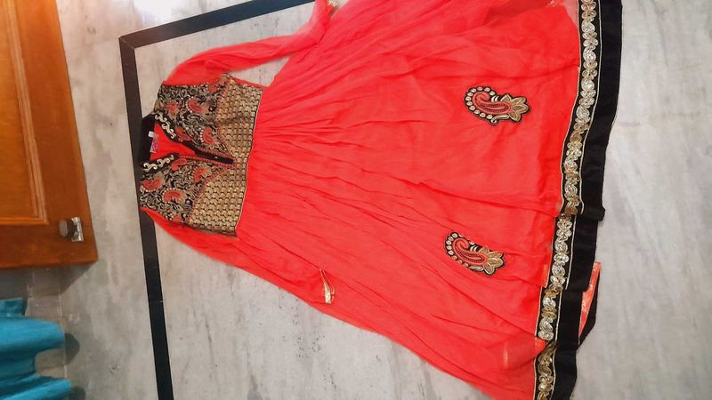 Coral Embellished Anarkali