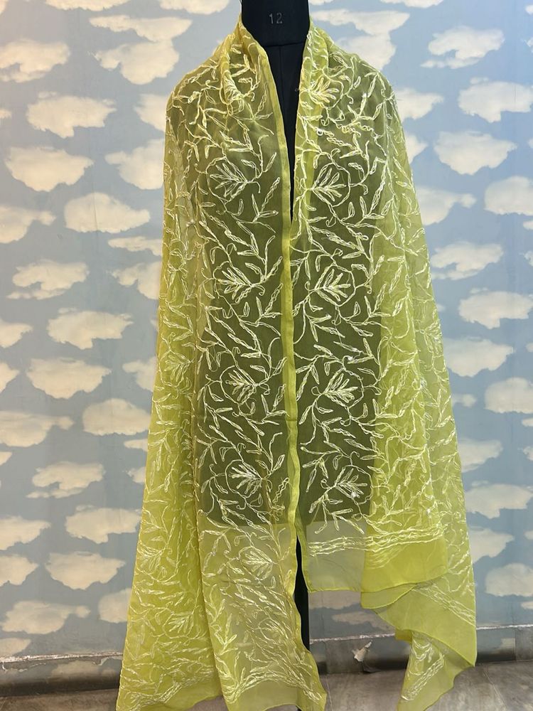Elegant Yellow Embroidered Dupatta