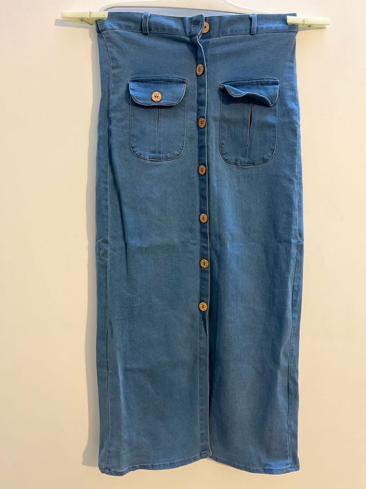 Denim Button Skirt For Women