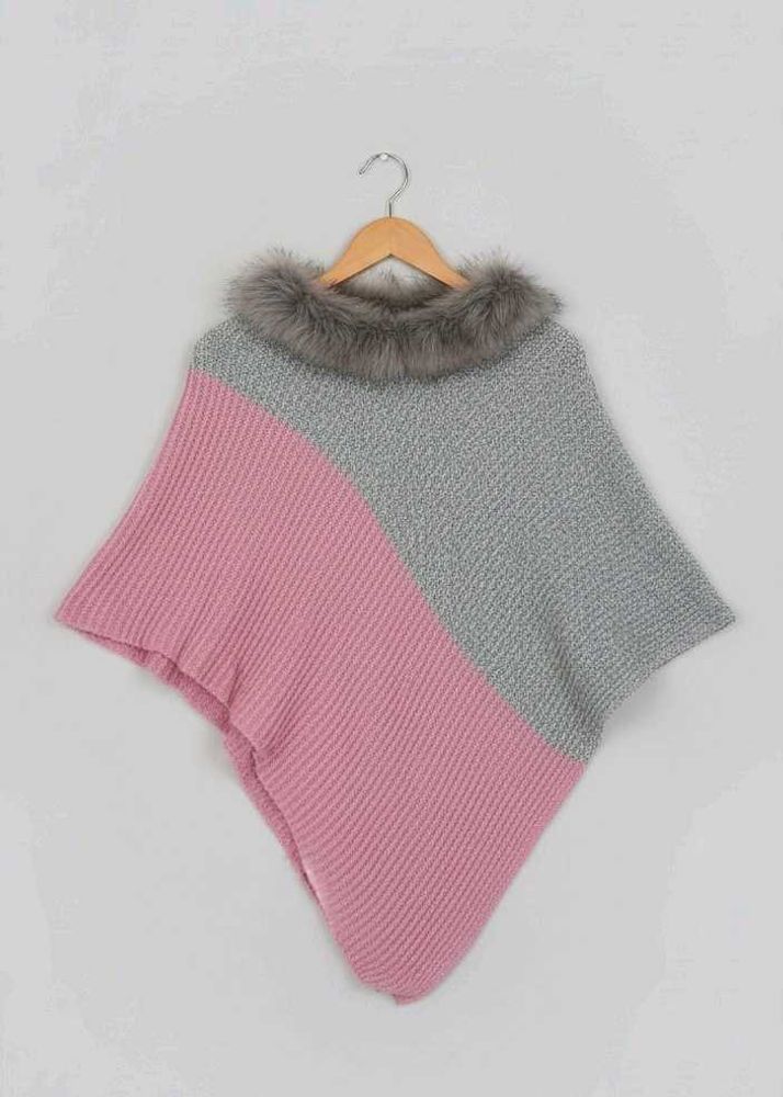 Stylish Pink &amp; Grey Poncho