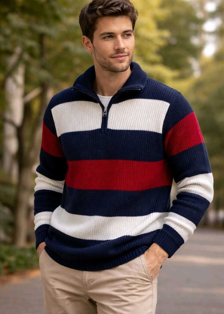 Striped 1/4 Zip Pullover Sweater
