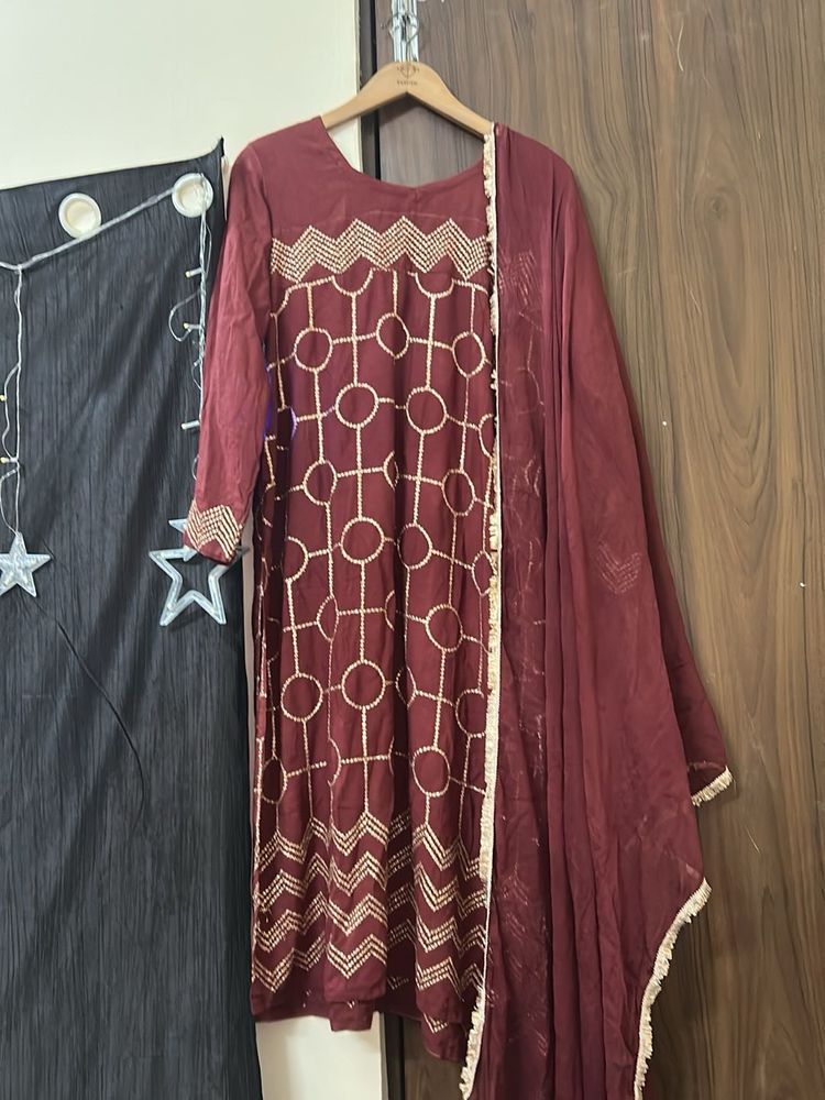 Elegant Maroon Embroidered Kurta Set