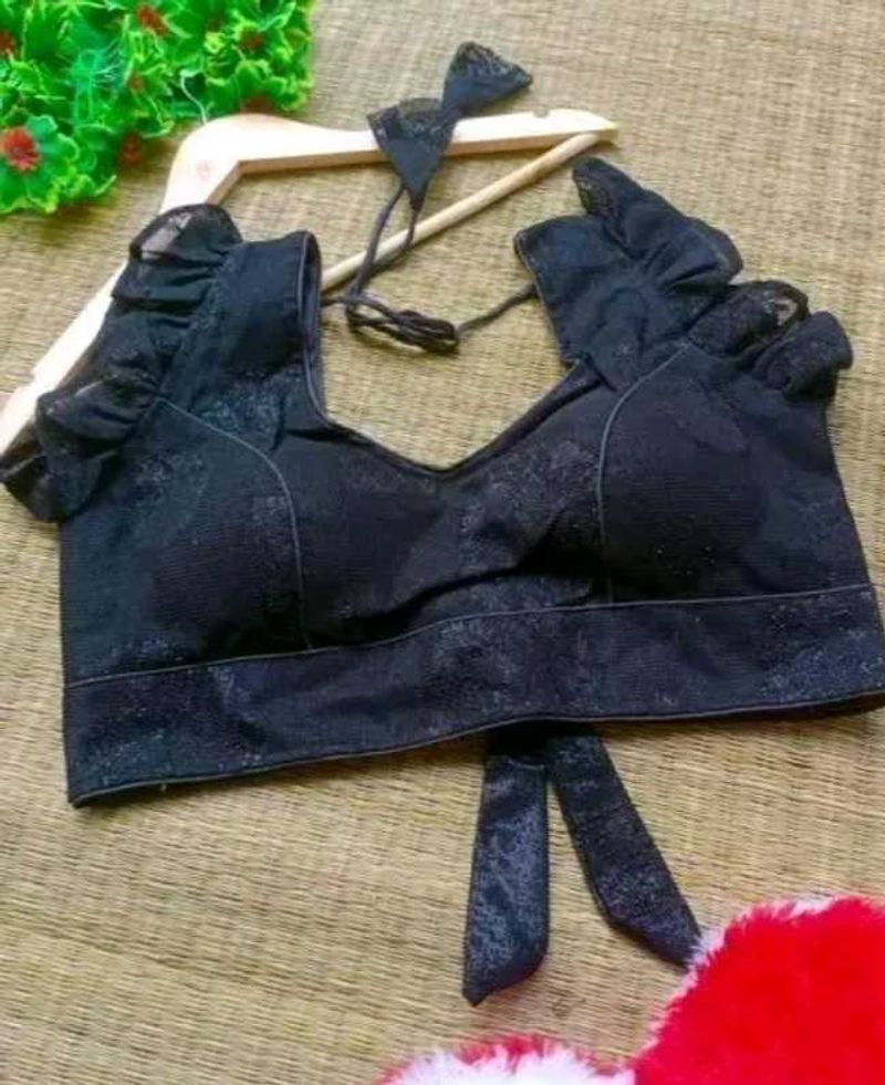 Black Ruffle Sleeveless Blouse