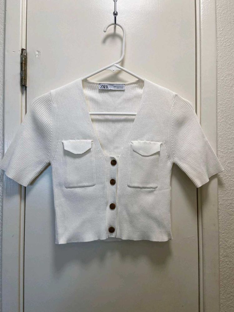 Zara White Knit Crop Top