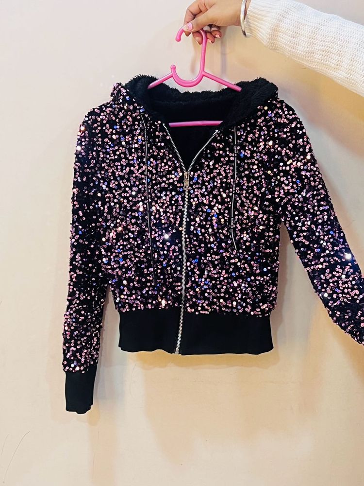 Sparkly Sequin Zip-Up Hoodie