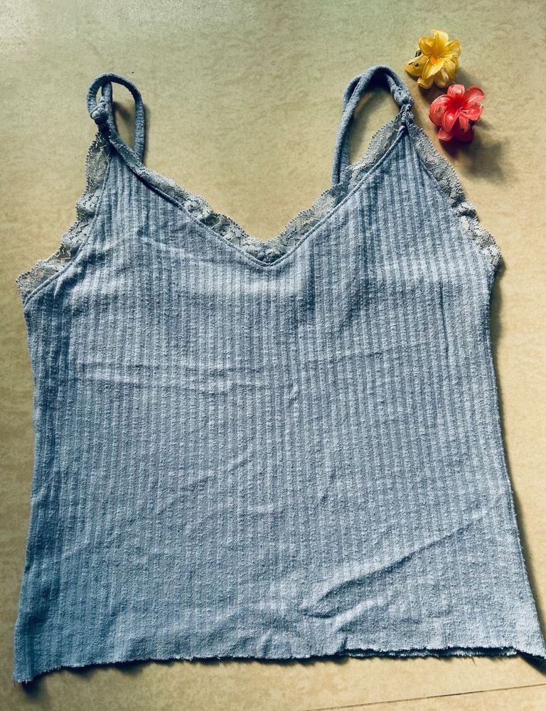 Blue Lace Trim Cami Top