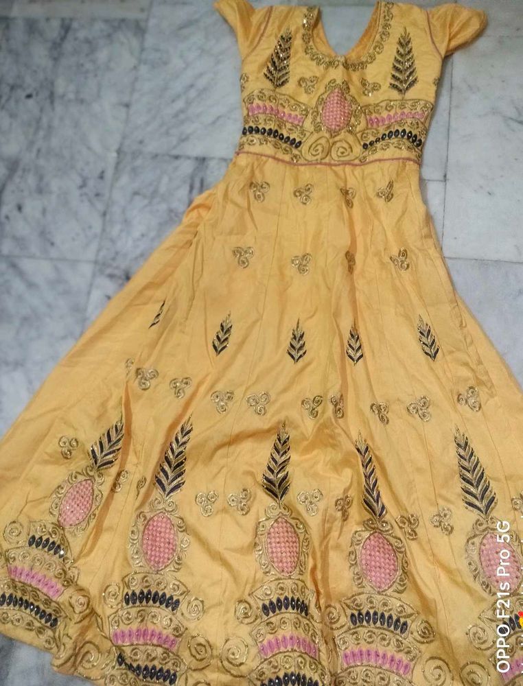 Embroidered Yellow Anarkali Dress