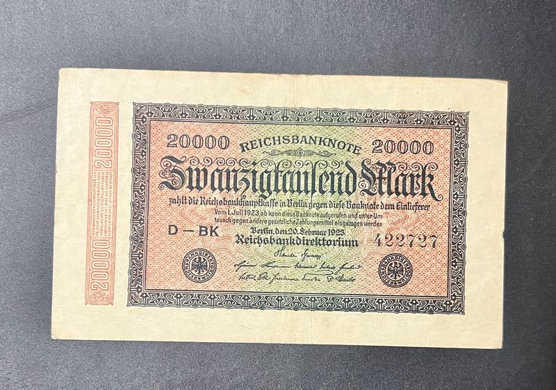 20000 Mark Germany Very Old Note Rare