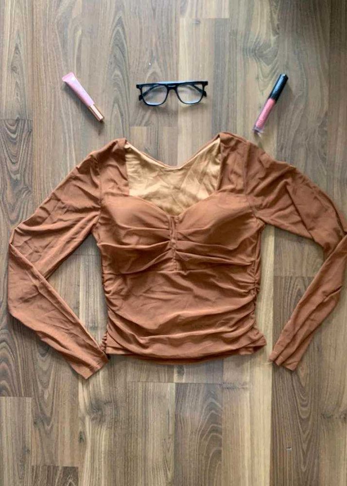 Brown Padded Mesh Top