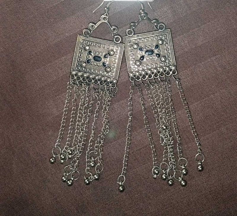 Silver Bohemian Dangle Earrings(Oxidised)