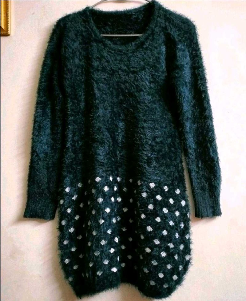 Fluffy Polka Dot Sweater Dress