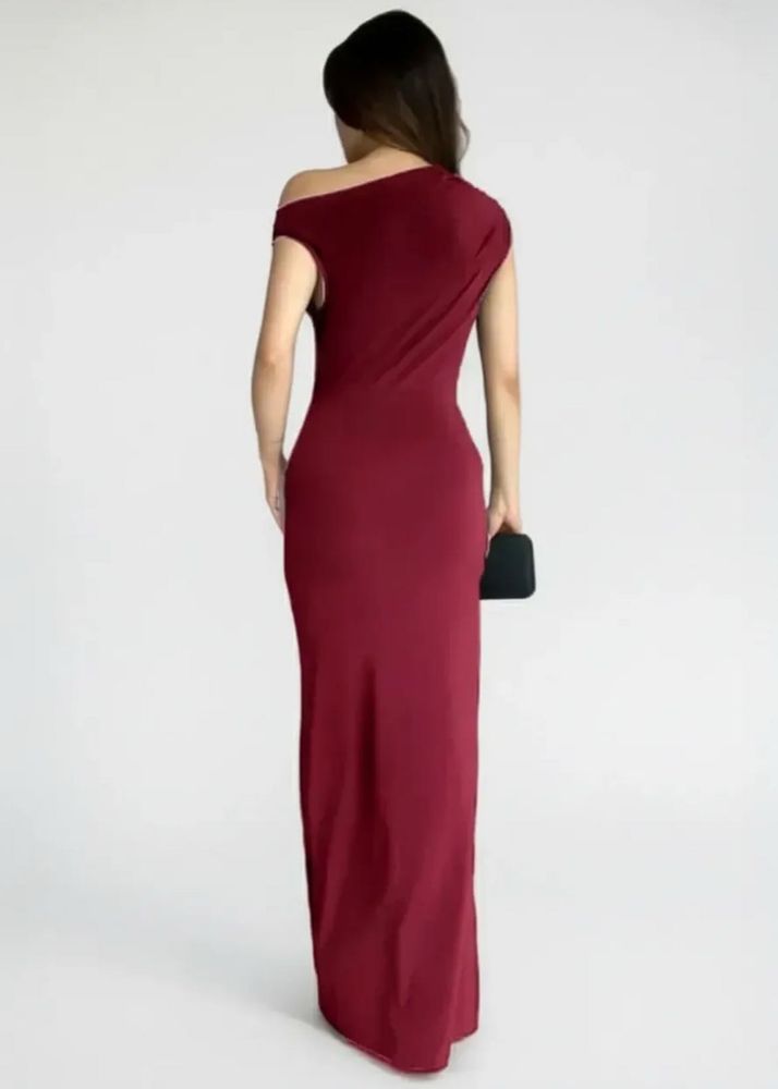 Burgundy One-Shoulder Maxi Dress - size L