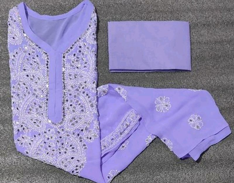 Mirror Work Chikankari Kurti With Inner