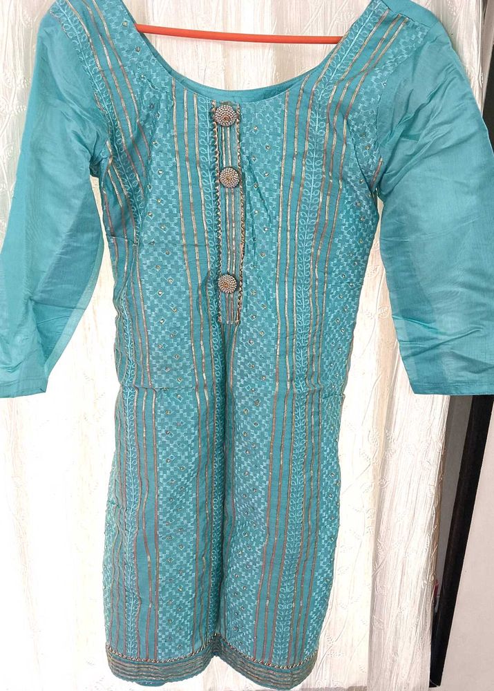 Teal Embroidered Kurta with plazo and dupatta