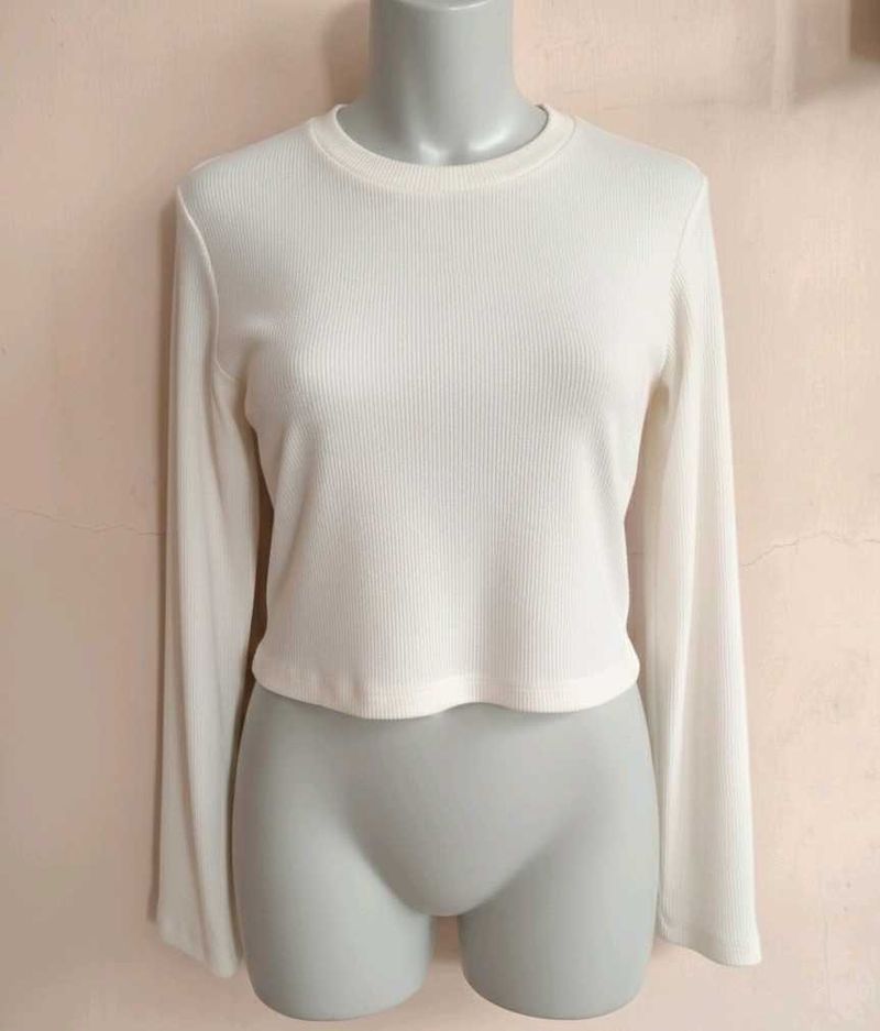 White Long Sleeve Crop Top