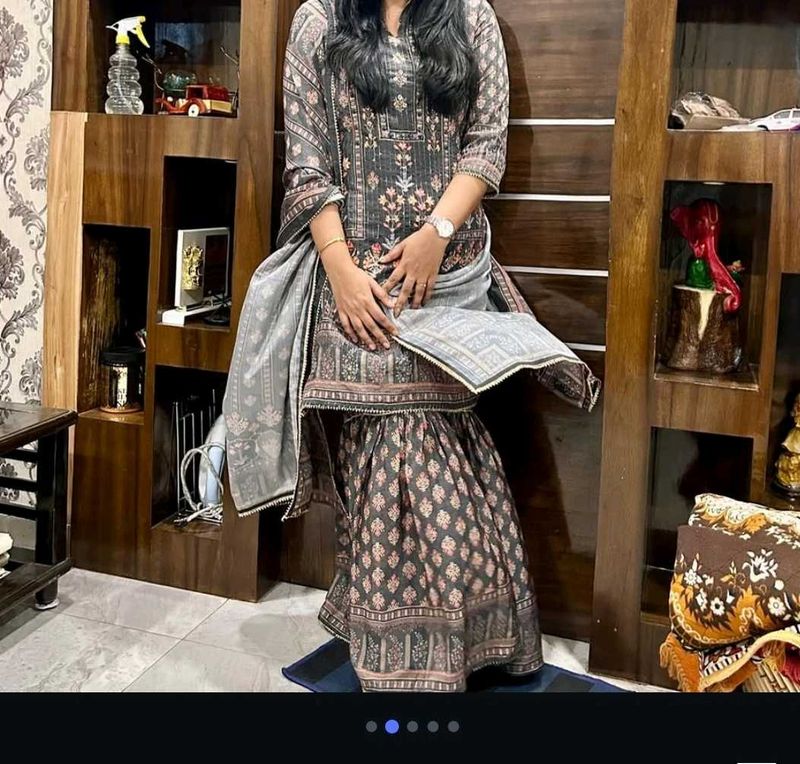 Elegant Printed Sharara Suit Set With Duppata