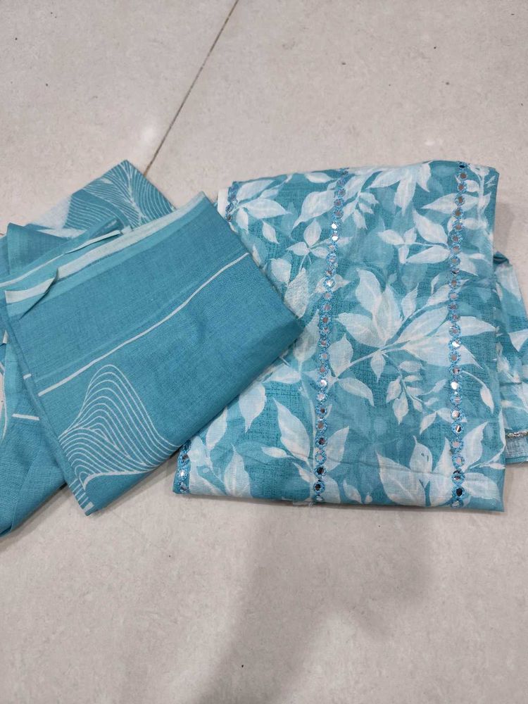 Aqua Floral Unstitched Suit Fabric