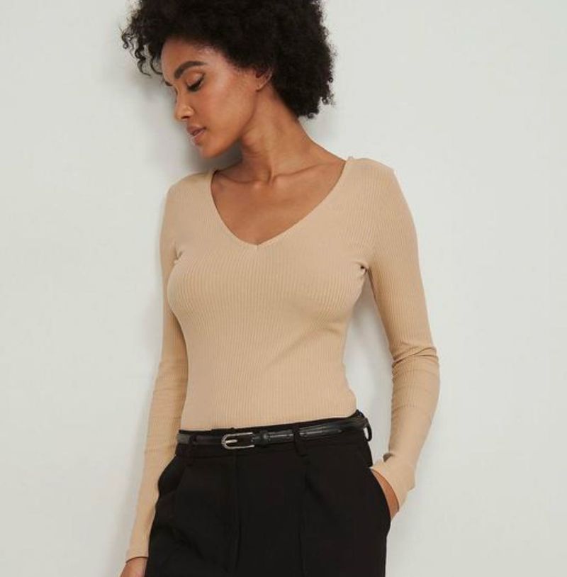 Elegant Beige Long Sleeve Top
