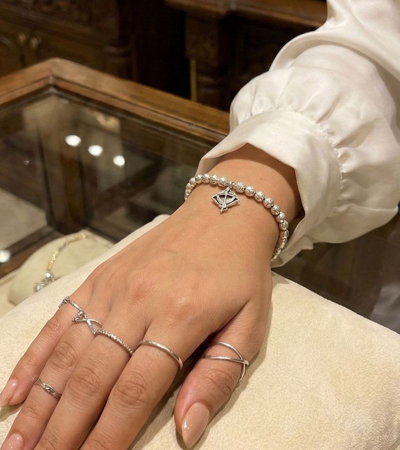 925 PURE Silver Beaded Bracelet Charm Accent