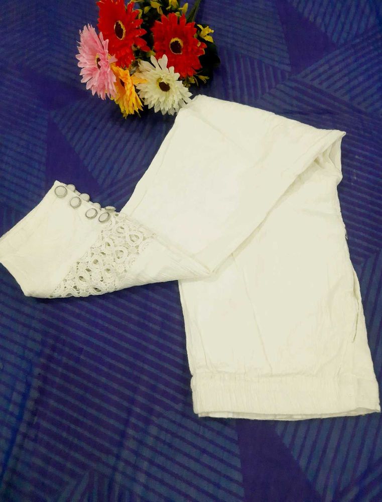 White Eyelet Detail Pants
