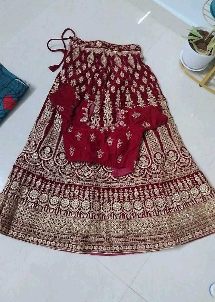 Maroon Velvet Lehenga Choli