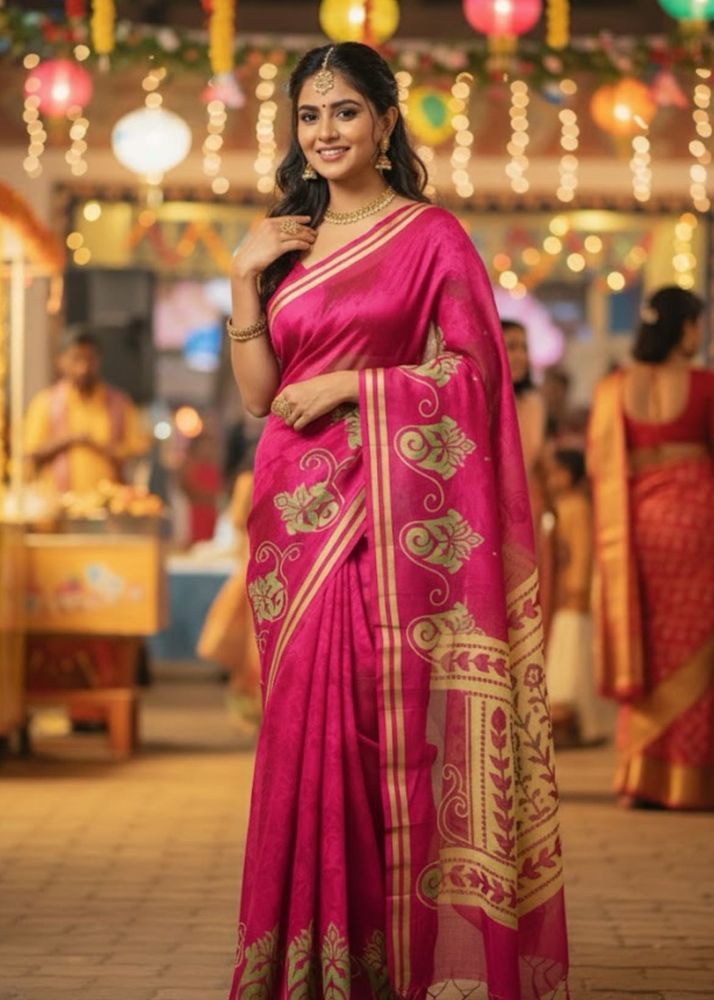 Elegant Pink Silk Saree🩷