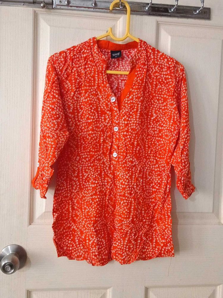 Soch Brand Orange And White Printed Top