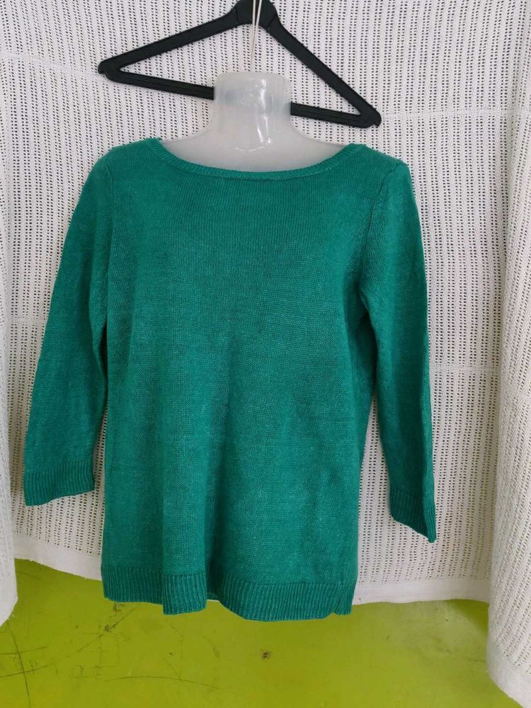 Green Knit 3/4 Sleeve Top
