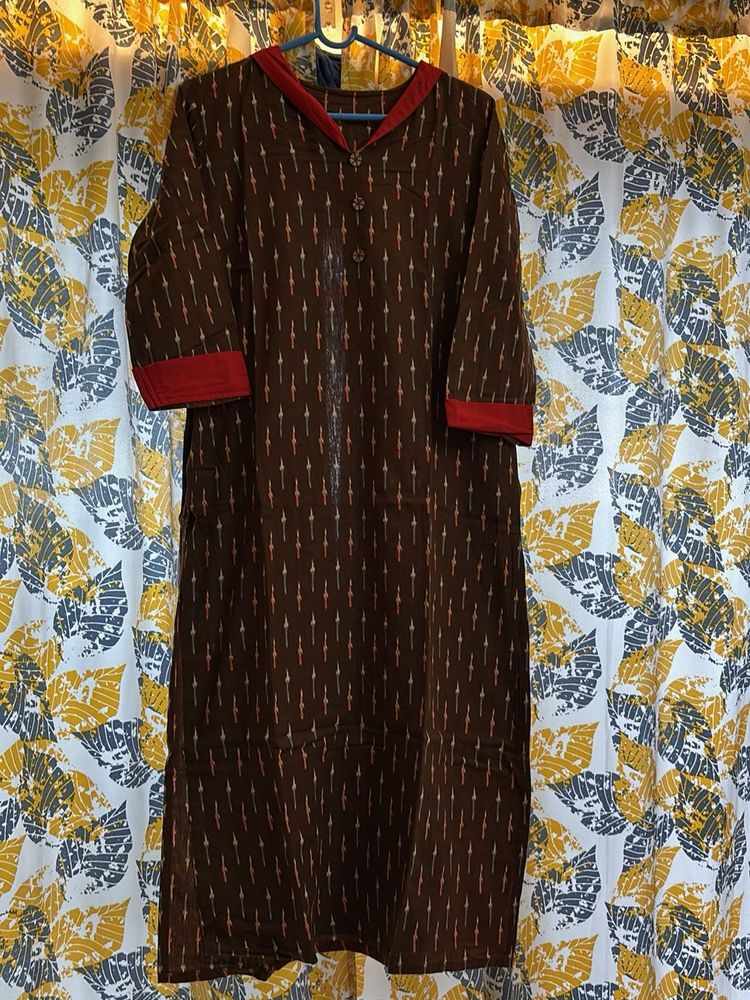 Brown Ikat Print Kurta