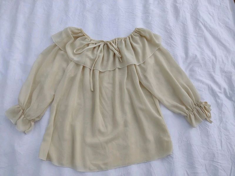 Off Shoulder Cream Chiffon Top