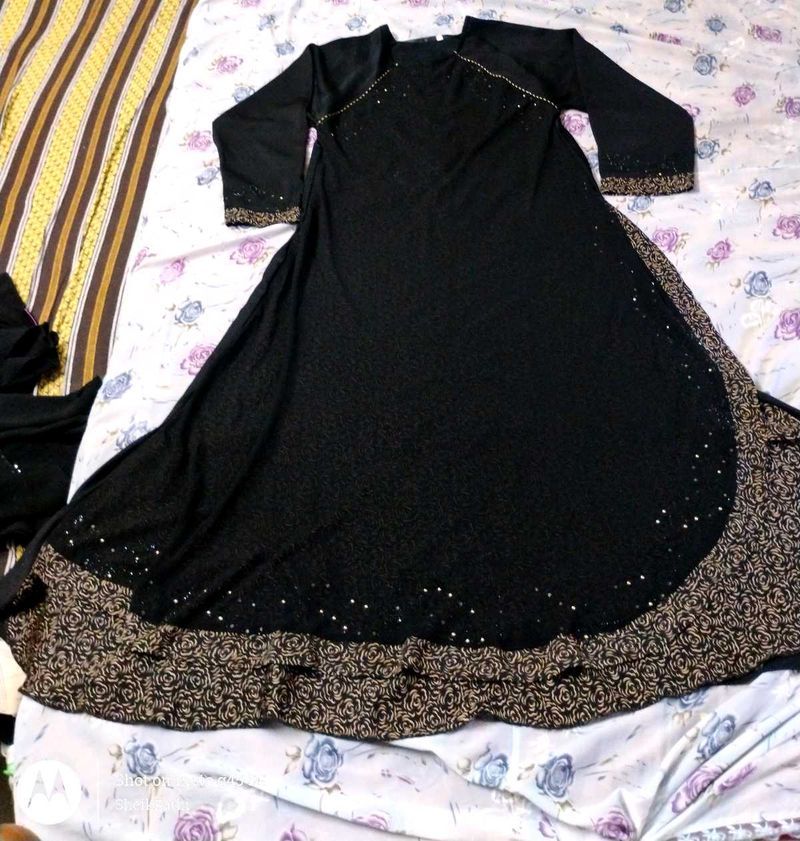 Umbrella Abaya Black Beads