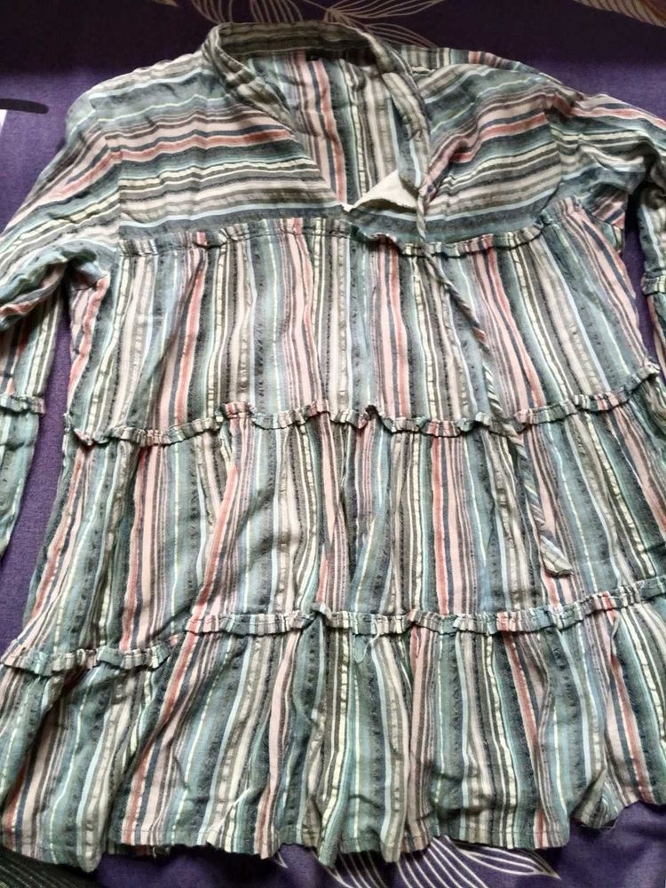 Striped Ruffle Tiered Tunic
