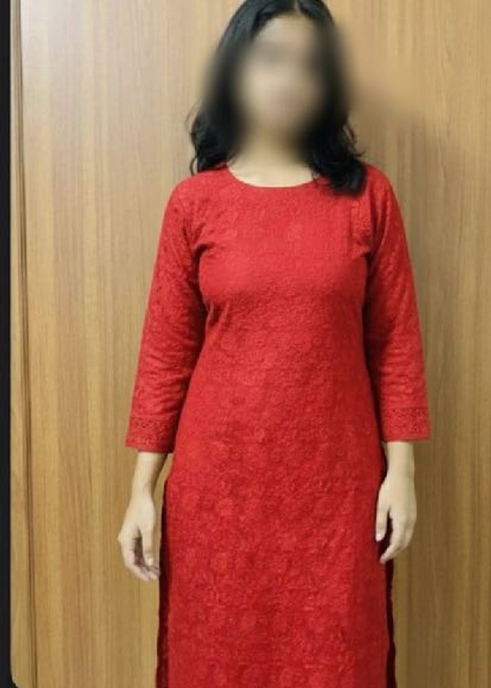 Red Embroidered Kurta
